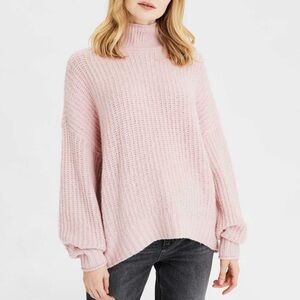American Eagle Oversized Sweater Women’s M Pink Mock Neck Pullover